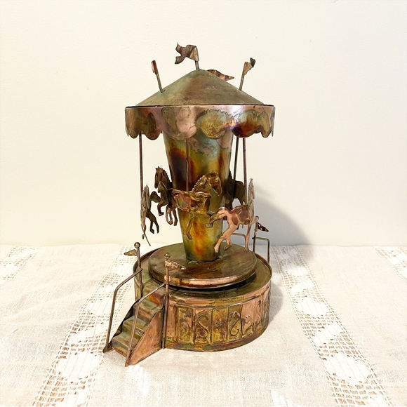 Vintage | Copper Merry Go Round Carousel Music Box - Picture 3 of 9